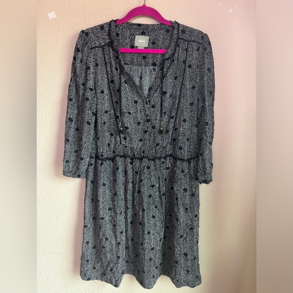 Anthropologie Maeve Galen Black & White Polka Dot Boho Striped Dress L - Picture 2 of 12